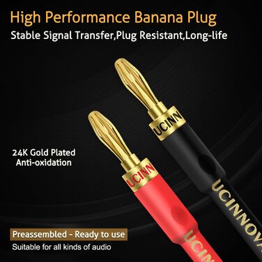 Акустичний кабель UCINNOVATE HiFi OFC 14AWG, 3м, з позолоченими роз'ємами (банановий штекер — Y-подібний затискач), 2 шт. для підсилювача та колонок