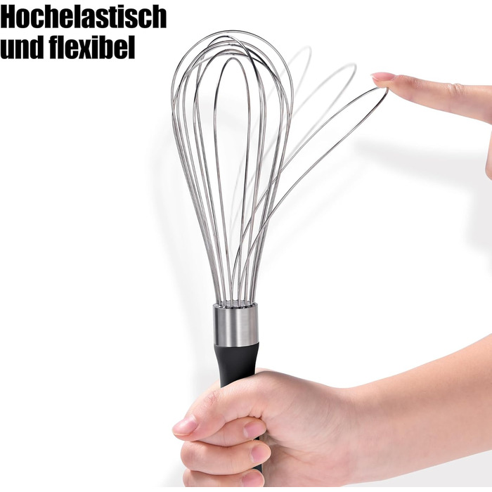 Віскер Доosu 28 см для приготування їжі, кулька з нержавіючої сталі 18/8, міцний ручний віскер для змішування, збивання, збивання (чорний) Чорний M-28cm