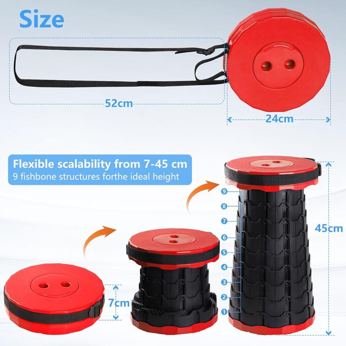 Складний стільчик GeeRic: телескопічний, портативний, для кемпінгу, риболовлі, дітей. Зелений/Червоний