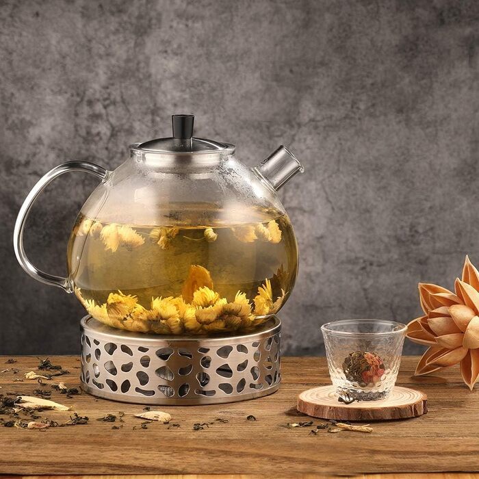 Чайник Ecooe 1,5 л із підігрівачем, скляний чайник з металевим фільтром 2 л, тип 2, сріблястий