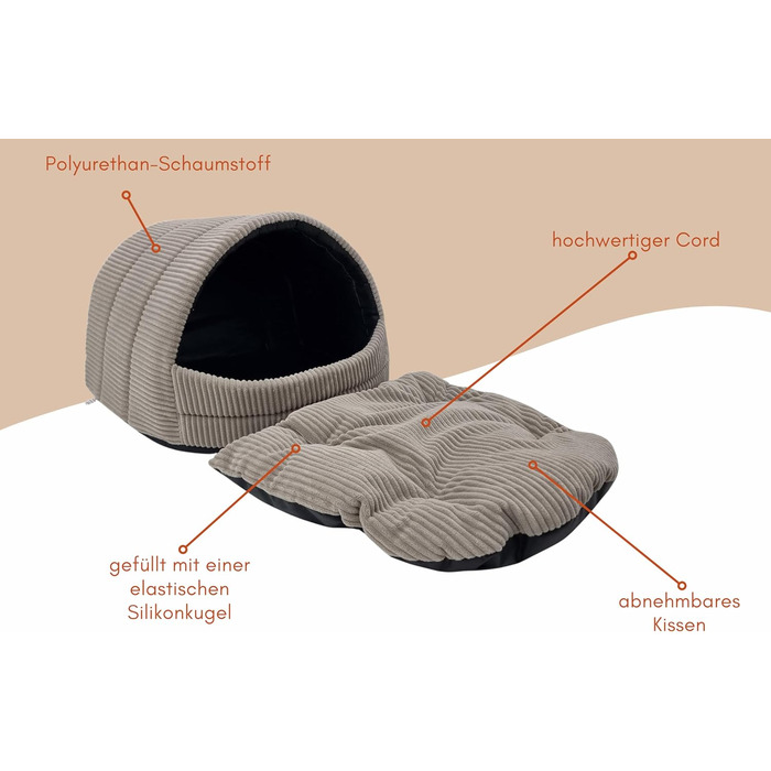 Будка для собак ODOLPLUSZ Hundehütte, сіра, Cord, розмір M - комфортна, зручна, для собак та котів