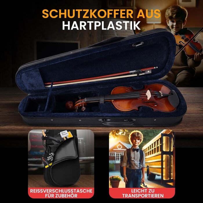 Скрипка Pyle 3/4 з дерева – повний набір для дітей та початківців (скрипка, смычок, футляр, підставка, тюнер, каніфоль, запасні струни)