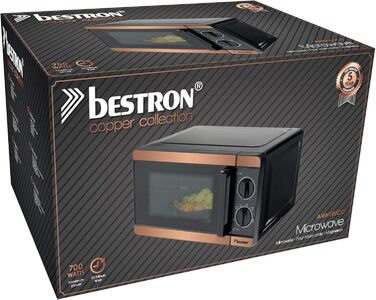 Мікрохвильова піч Bestron 700 Вт з мідною колекцією, 6 рівнів потужності, таймер 30 хв, поворотний піднос 24.5 см