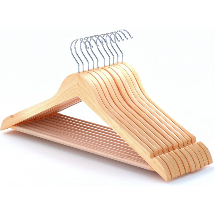 Дерев'яні вішалки для одягу Hangerworld, 10 шт., з антиковзним вигином для штанів та поворотним гачком 360°, ширина 45 см, для сорочок, блузок, светрів, курток та штанів/спідниць