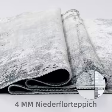 Guchuang Bedding Rug Living Room 160x230cm, Gray-Green Rug Vintage Melange Distressed Design Short Pile Rug, Washable Non-Slip Rug for Bedroom Gray 160x230cm