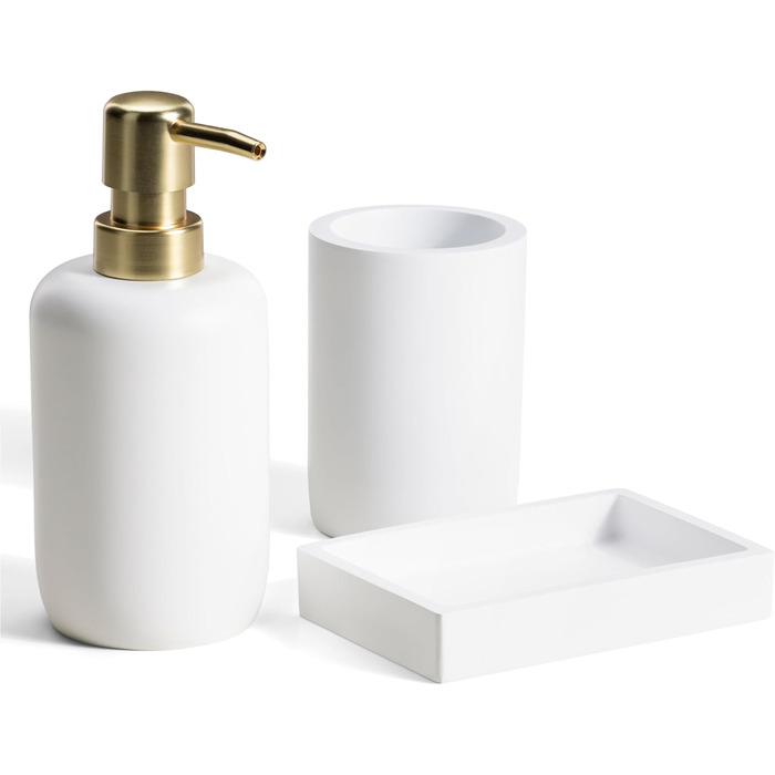 Набір для ванної кімнати Navaris 3 шт. - Дозатор мила, стакан для зубної пасти та мильниця. Декоративні аксесуари для ванної кімнати з штучного полімеру, матове покриття (білий)