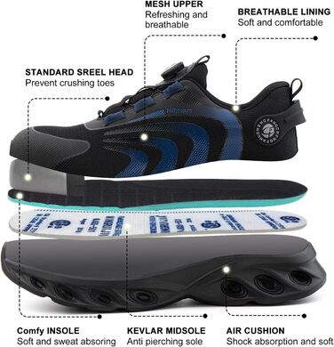 Черевики для роботи Hitmars: чоловічі та жіночі, з металевим носком, зручні кухарські черевики, легкі, для дахів, чорні та сині, EU36-48