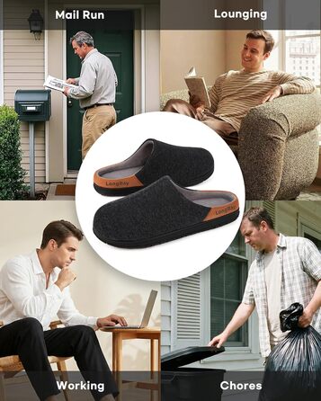 Чоловічі в'язані домашні капці LongBay з піною Memory Foam, дихаючі, для дому та вулиці, розмір 44 EU, чорні