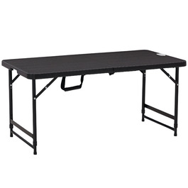 Складаний садовий стіл Outsunny з пластику 118 x 60 x 74 см, стійкий до погодних умов, розкладний стіл, стіл-буфет з неслизькою поверхнею, кемпінговий стіл, стіл на балкон, терасу, в сад, на балкон, терасу, чорний колір | Aosom
