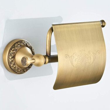 CASEWIND Toilet Paper Holder Antique, Brass Toilet Paper Holder, Retro Toilet Paper Roll Holder with Cover, Drill Wall Mount Vintage