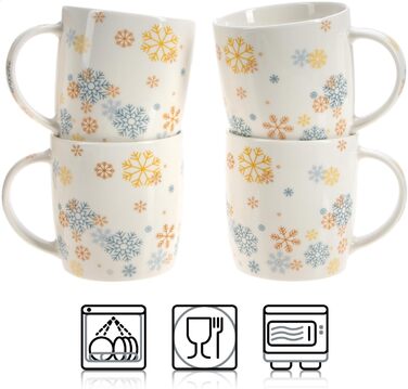 4 чашки для кави Com-Four® з кераміки, 250 мл, святковий дизайн (червоний/сірий/зелений/синій)