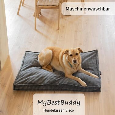 MyBestBuddy Visco Dog Bed Grey 70x50 cm M with POSO-Cord Fabric with Visco Foam and Comfort Foam Flakes, 40°C Washable - Dog Bed/Pet Bed for Small Dogs, 70 x 50 cm