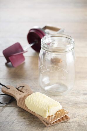 Kilner Butter Churn Glass with Hand Crank, Manual Hand Crank and Silicone Mixer, 1L, Opening: 7.2 cm, 16.5 cm x 11 cm x 27 cm, Make butter yourself in about 10 minutes, Glass butter container (pack of 2)