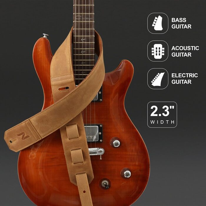 Накладки на гітару Nefelibata: шкіряний ремінь для бас-гітари, електрогітари та акустичної гітари (жовтий, тиснення Сахара)