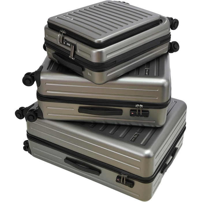 Набір валіз TydeCkare 20/28' (55/66/76 см): 20' ручна валіза з кишенею для ноутбука, 28' велика валіза 101л, ABS+PC, з TSA замком, помаранчевий (темно-сірий), 3 шт.