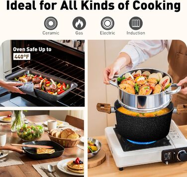 Набір посуду Kitchen Academy 17 предметів з антипригарним покриттям, для індукційних плит, гранітне покриття, чорний колір