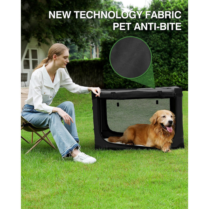 Складана переноска для собак середніх порід, 76x54x54 см, зелена/чорна (60x42x42 см)