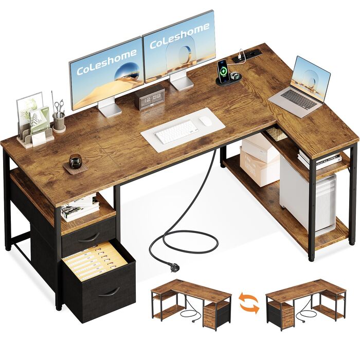 Ігровий кутовий стіл Coleshome з 2 шухлядами, 160x80 см, коричневий
