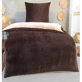 Комплект постільної білизни DreamHome Winter Wende з плюшу 135x200, Nicky-Teddy, Cashmere Touch, кораловий фліс, колір: коричнево-бежевий