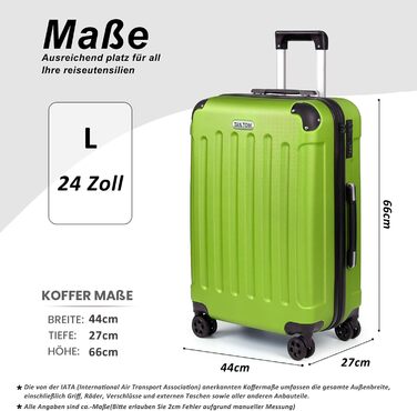 Чемодан ручної об'єм TANTOI, валіза на колесах, жорсткий корпус, кодовий замок, телескопічна ручка, для подорожей та ділових поїздок (зелений, L)