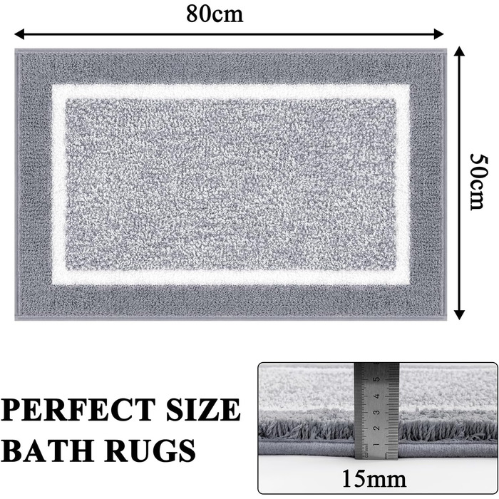 Килимок для ванної кімнати SHACOS: неслизький, м'який, швидковисихаючий, 50x80 см, сірий