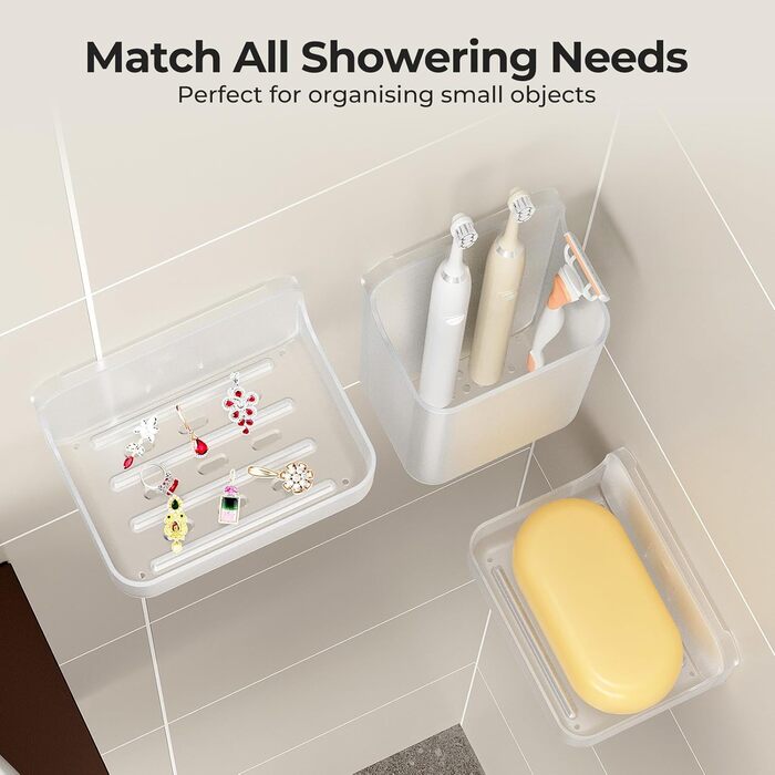 Rust-free, no-drill shower shelf Orimade, 5-piece shower rack, large capacity, clear no-drill bathroom shelf