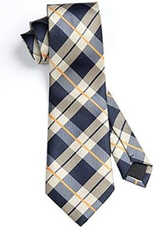 HISDERN Комплект краватки та нагрудного хустинки для чоловіків: коричневий та темно-синій (довга краватка)