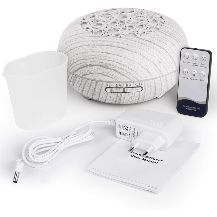 Аромадифузор WD&CD 550 мл з пультом керування, ультразвуковий зволожувач повітря, дифузор для ефірних олій, 7 кольорів LED, автоматичне відключення, білий