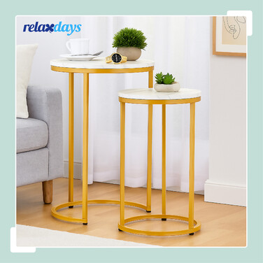 Relaxdays Набір столиків Satztisch, 2 шт., імітація мармуру та метал