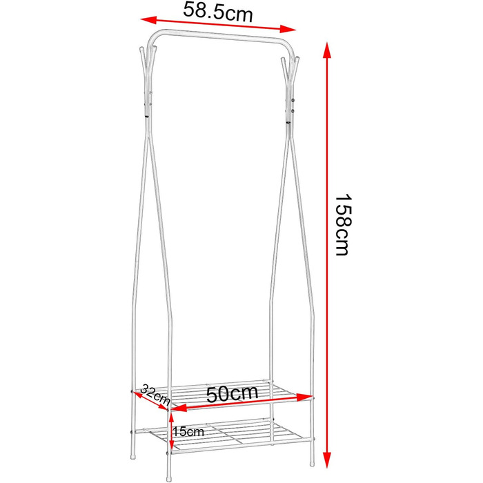 WOLTU Clothes Rack Coat Stand Clothes Rail Shoe Shelf Metal with 2 Metal Shelves for Shoes, White, approx. 58.5x32x158cm (WxDxH)