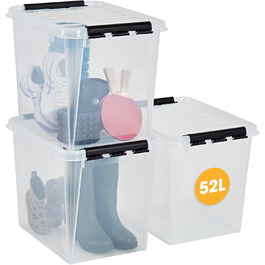 SmartStore Storage Boxes with Lid, Large, 52 L, Transparent, 2-Pack, Reinforced, 10-Year Warranty, Food-Safe, with Clip Closure, Stackable, BPA-Free Plastic, 50 x 39 x 41 cm (52 L)