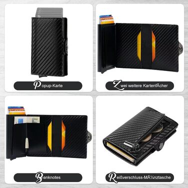 Чоловічий міні-гаманець AISIR з RFID захистом, гаманець з відділенням для монет (чорний, карбон)