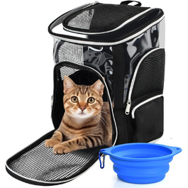 Рюкзак для кота та собаки: зручний та легкий для подорожей та прогулянок (до 9 кг), з сіткою та мискою, чорний