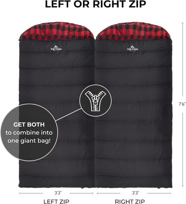Сплячий мішок TETON Sports Celsius XXL; Великий для сімейного кемпінгу; Безкоштовний компресійний мішок, Чорний