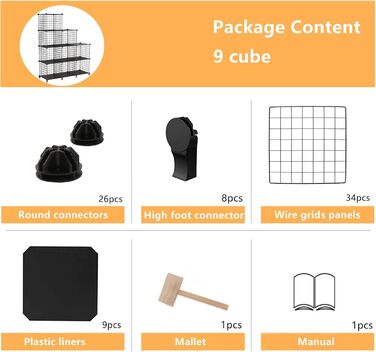 AWTATOS Regal 12 Regal Wire Cube Stackable Shelf Cube DIY Metal Grid Shelf Cube Bookshelf Cube Shelf With Doors For Living Room, Bedroom, Bathroom USCIH12BE (Medium, Black)