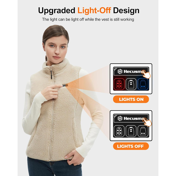 Електрична гріюча жилетка Daen з акумулятором 16000mAh, Sherpa, флісова жилетка для активного відпочинку та катання на лижах (XS, Хакі)