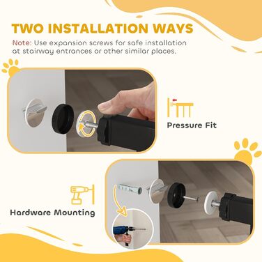 PawHut Бар'єр для собак, ворота з регульованою шириною 76-104 см, захисний ґрат для собак з 2 розширеннями, подвійний замок та маленькі дверцята для сходів та дверей, білий