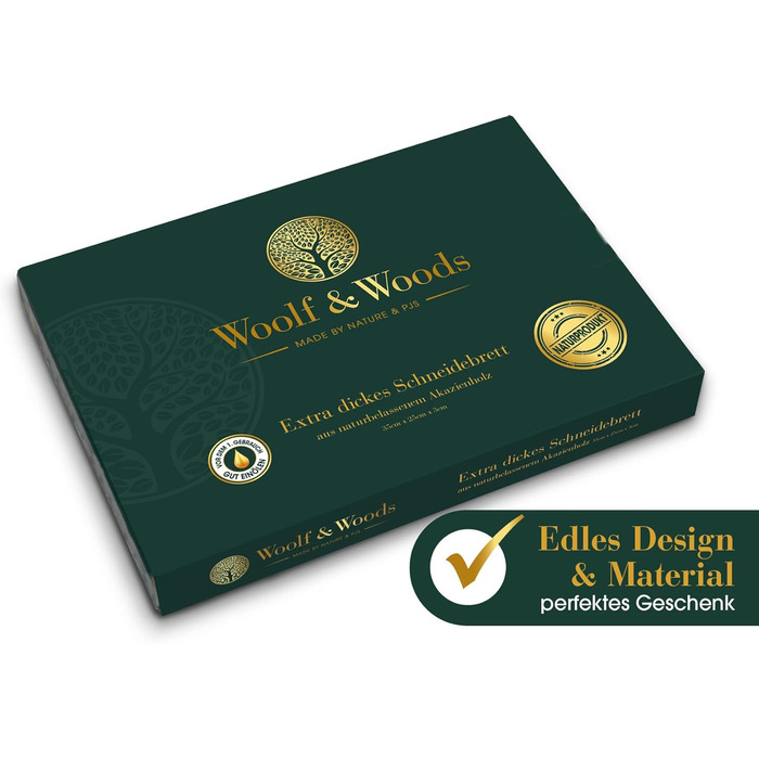 Дерев'яний обробний дошка Woolf & Woods з акціїї, великий, 35x25x3 см | Обробна дошка та сервірувальна таця | Екологічний, не оброблений