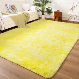 Килим Andecor Shag 5x8 футів жовтий, пухнастий, для вітальні, спальні, дитячої, м'який плюшевий, для дому та декору