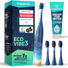 Електрична звукова зубна щітка happybrush® Eco Vibe 3 - Чорний колір - Набір з 4 насадок (Ocean) - Тестовий лідер - 100 днів тестування