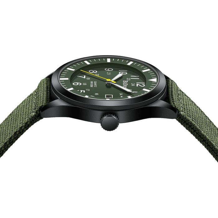 HANPOSH Годинник чоловічий військовий тактичний з датою, водонепроникний 3ATM, кварцовий, з індикатором 12/24 годин (зелений/чорний/зелений)