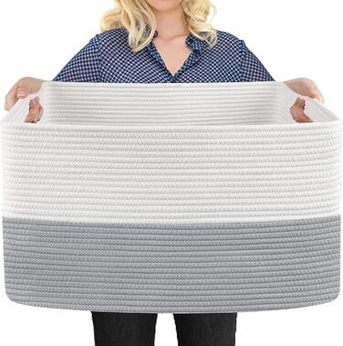 MEGASKET Великий прямокутний плетений кошик для зберігання 59,9×43,2×30,5 см, для пледів, рушників, іграшок, білизни, дитячий кошик для дому, сірий