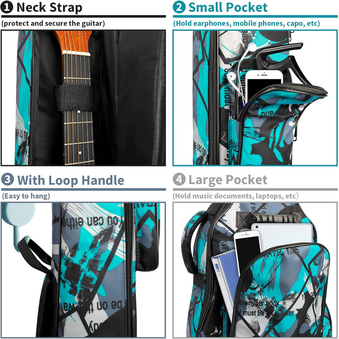 Чохол для гітари повного розміру 99 см (40 дюймів) - для акустичної та концертної гітари, Gigbag, 15 мм, водонепроникний, з двома кишенями, регульований плечовий ремінь, захист грифа