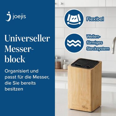 Універсальний підставка для ножів Joejis з бамбука, блок для ножів з відділеннями для ножиць та мусала