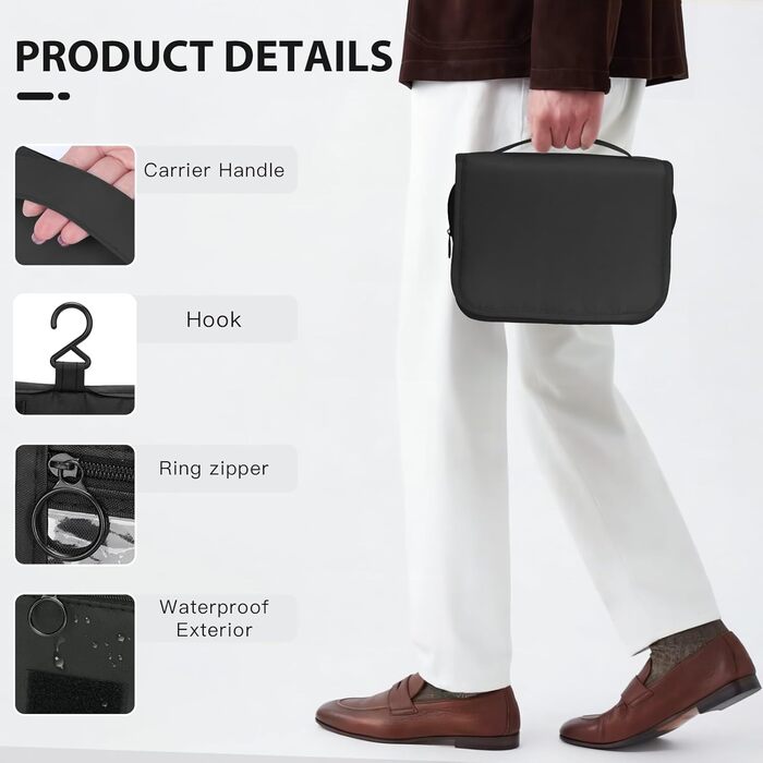 Зувакате Косметичка для підвішування, водонепроникна, з ручкою, для подорожей, спорту, кемпінгу – чорна