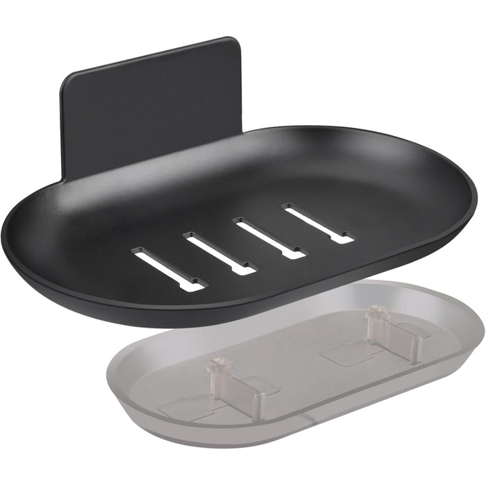 Тримач для мила настінний без свердління, нержавіюча сталь, з піддоном для стікання води, чорний. Підходить для ванної кімнати та кухні, для мила, губок, щіток.