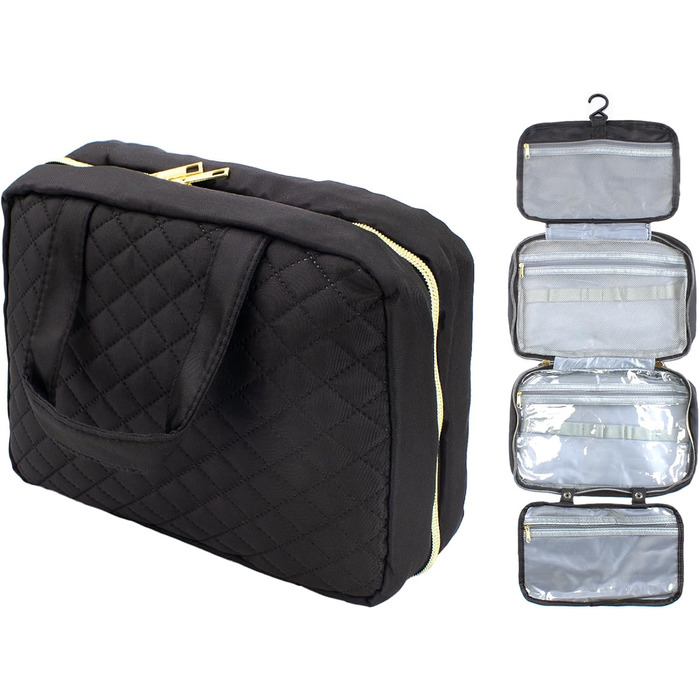 Чорна дорожня косметичка Pinkiou з гачком для підвішування, велика водонепроникна сумочка для косметики для жінок