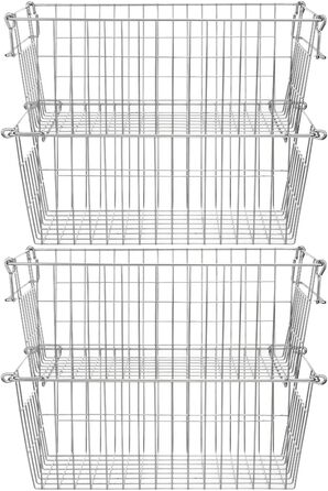 SANNO Freezer Storage Baskets, Stackable, for Pantry, Storage and Organization, Stackable, Potato and Onion Storage Containers, Metal Storage Baskets, 4 Pack