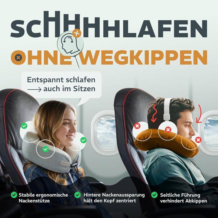 Подушка для шиї Sei Design для подорожей на літаку з Memory Foam, сірого кольору 32x32x11 см