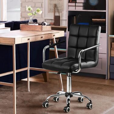 Крісло офісне Yaheetech, обертове, з регульованими підлокітниками, з штучної шкіри (Чорний)